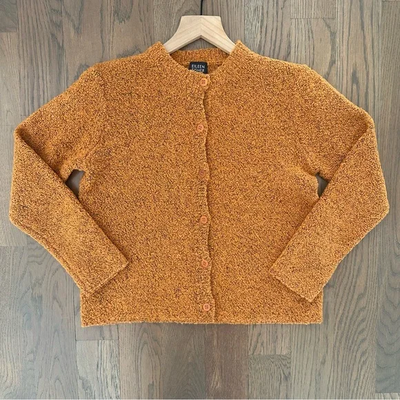 Eileen Fisher Petite Crew Neck Bouclé Cashmere Blend Cardigan Sweater Orange XSP - Picture 4 of 8